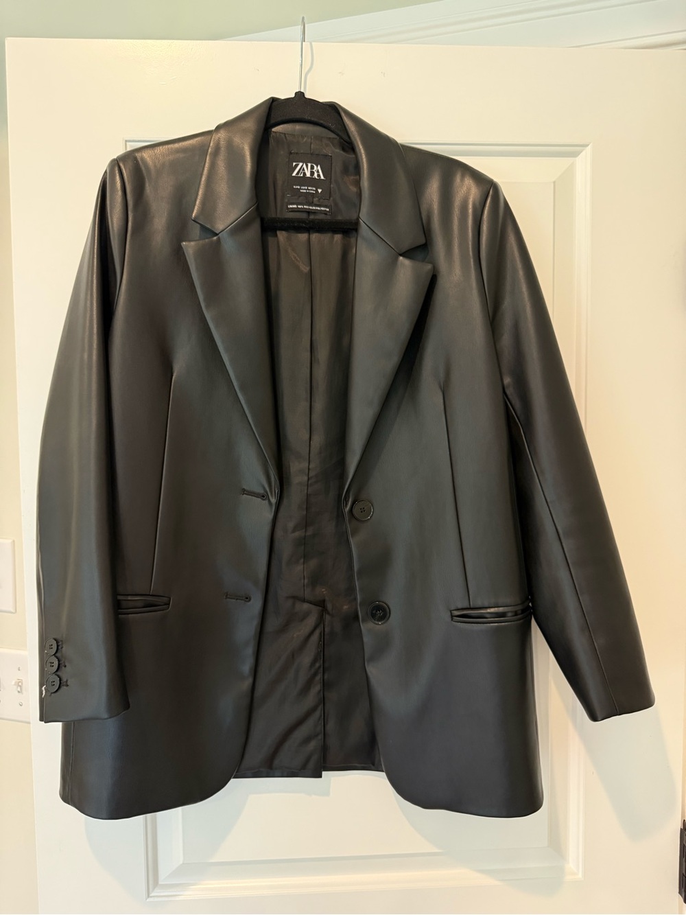 Zara Black Faux Leather Blazer Jacket